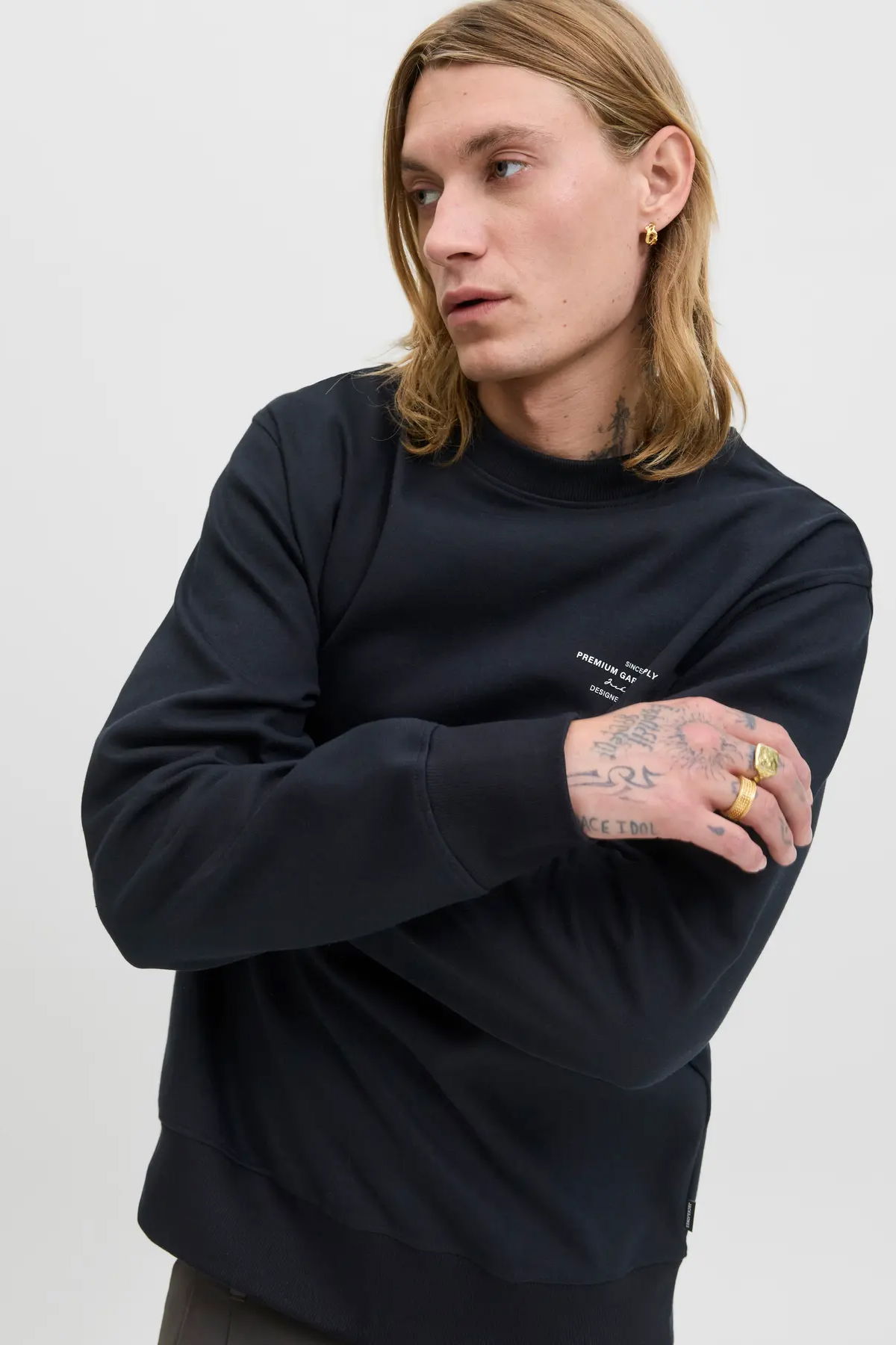 Jack & Jones Erkek Jprblachad Baskılı Bisiklet Yaka Sweatshirt 12261386 Siyah - 3
