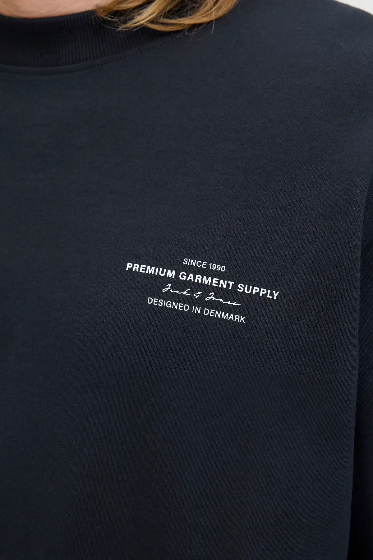 Jack & Jones Erkek Jprblachad Baskılı Bisiklet Yaka Sweatshirt 12261386 Siyah - 4