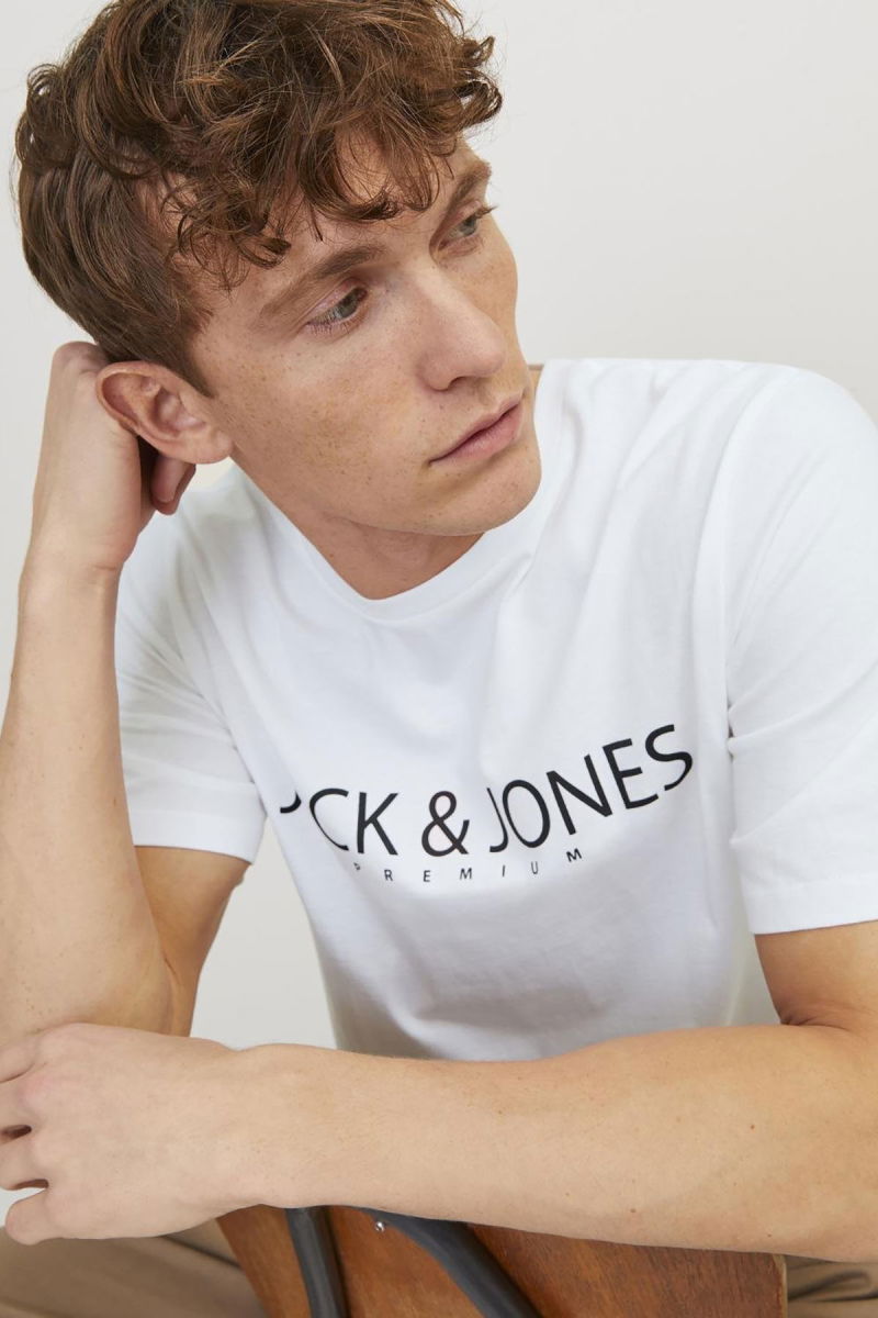 Jack & Jones Erkek Jprblajack Baskı Detaylı Bisiklet Yaka %100 Pamuk T-Shirt 12256971 Beyaz - 1