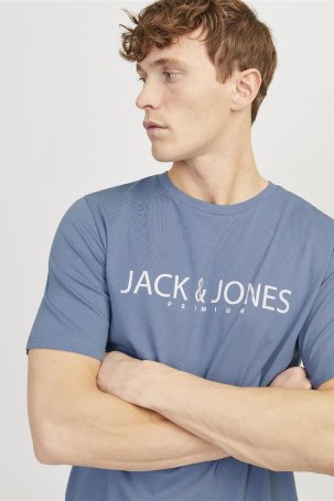 Jack & Jones Erkek Jprblajack Baskı Detaylı Bisiklet Yaka %100 Pamuk T-Shirt 12256971 Mavi - 1