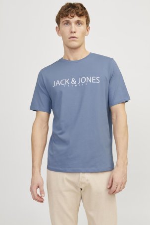Jack & Jones Erkek Jprblajack Baskı Detaylı Bisiklet Yaka %100 Pamuk T-Shirt 12256971 Mavi - 2