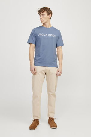 Jack & Jones Erkek Jprblajack Baskı Detaylı Bisiklet Yaka %100 Pamuk T-Shirt 12256971 Mavi - 3