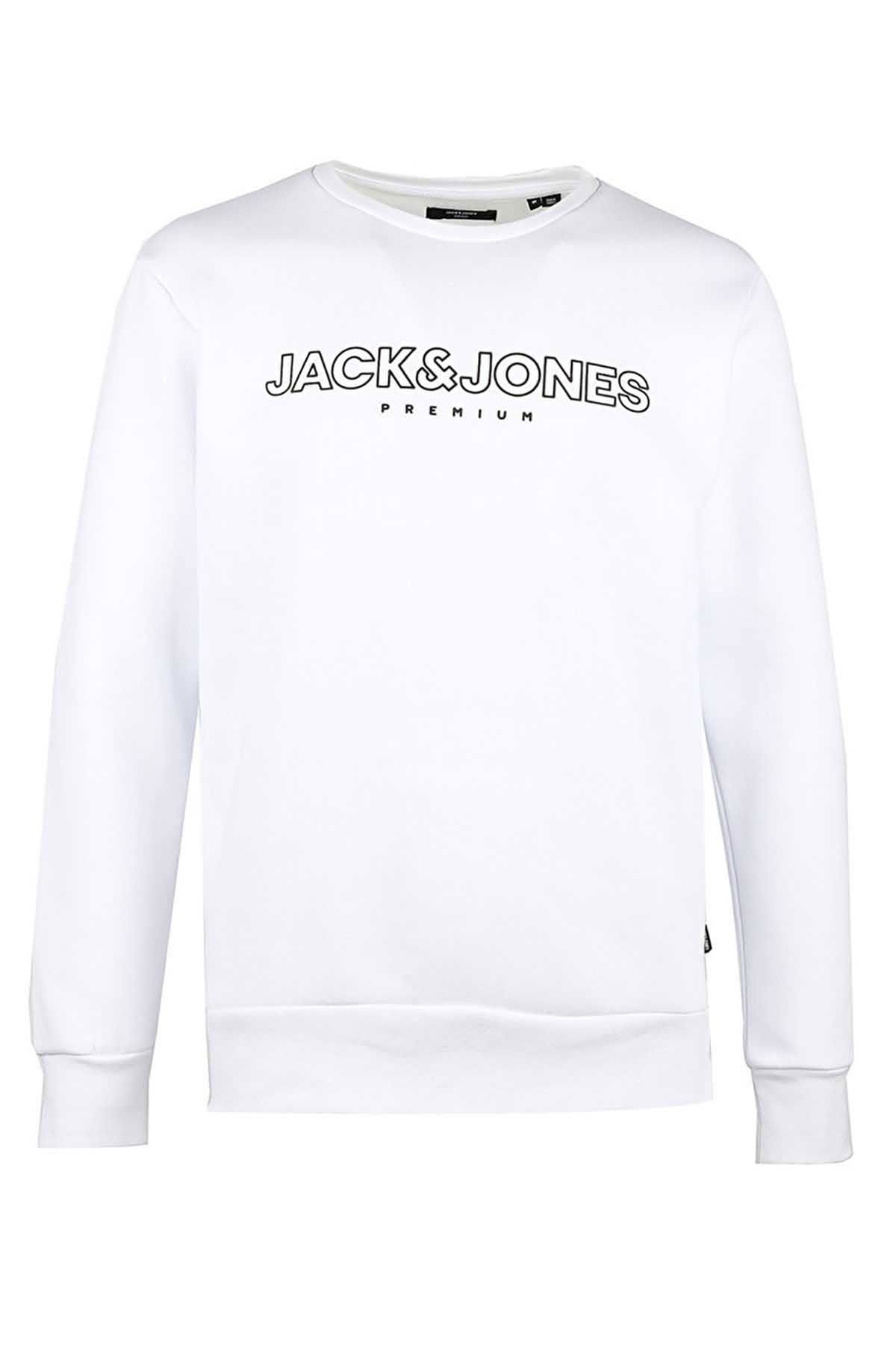 Jack & Jones Erkek Jprblajason Baskılı Bisiklet Yaka Sweatshirt 12245593 Beyaz - 1