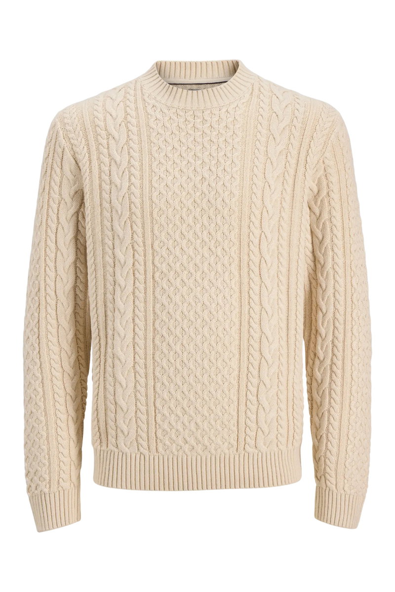 Jack & Jones Erkek Jprblucallum Bisiklet Yaka Pamuklu Örme Kazak 12299945 Krem - Jack & Jones