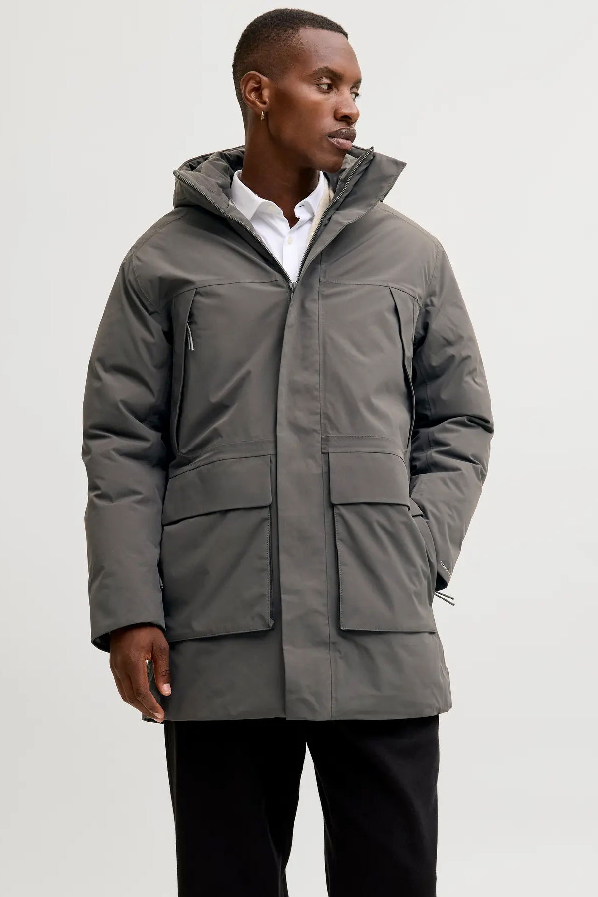 Jack & Jones Erkek Jprccmoon Su Geçirmez Kapüşonlu Kaban 12280904 Füme - 1