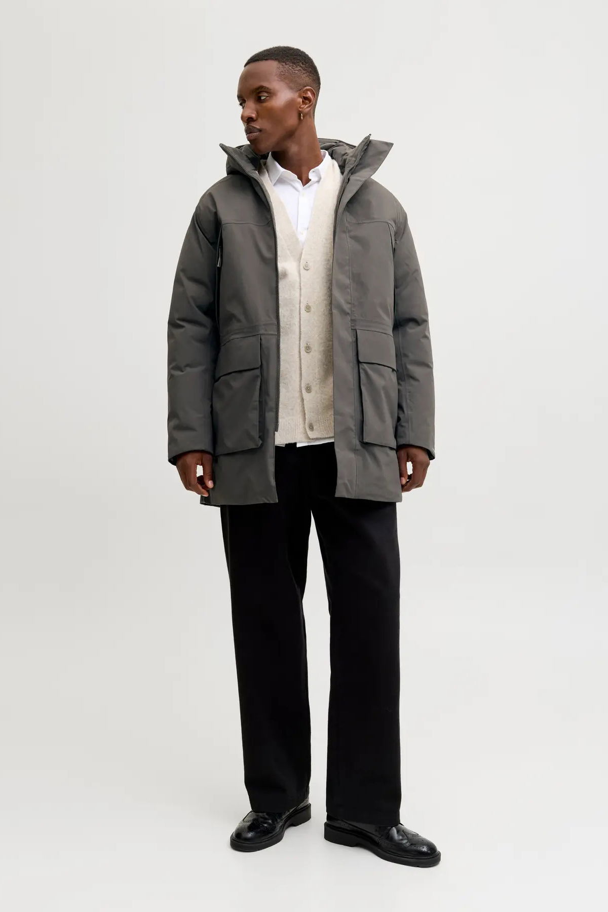 Jack & Jones Erkek Jprccmoon Su Geçirmez Kapüşonlu Kaban 12280904 Füme - 4