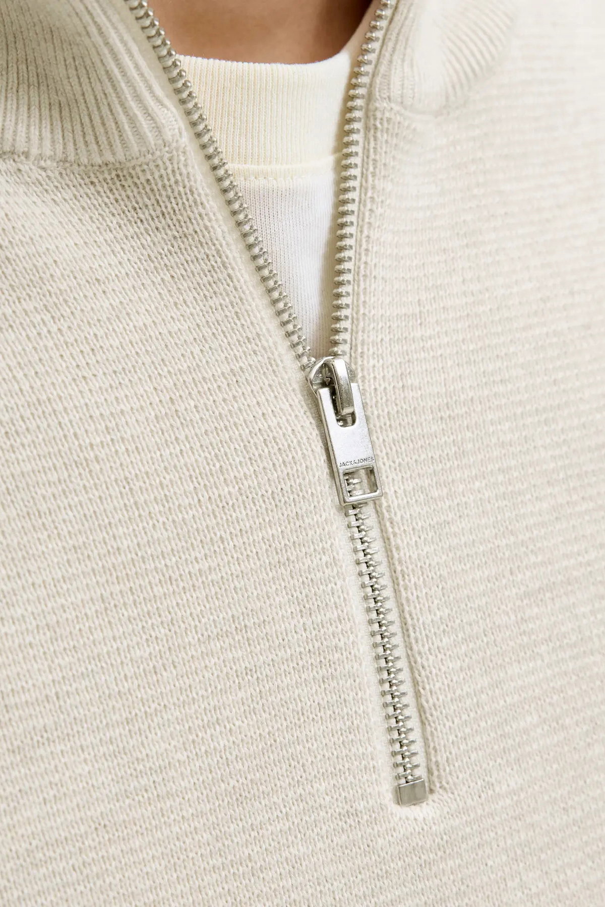 Jack & Jones Erkek Jprmılano Yarım Fermuarlı %100 Pamuk Örme Kazak 12259664 Krem - 3