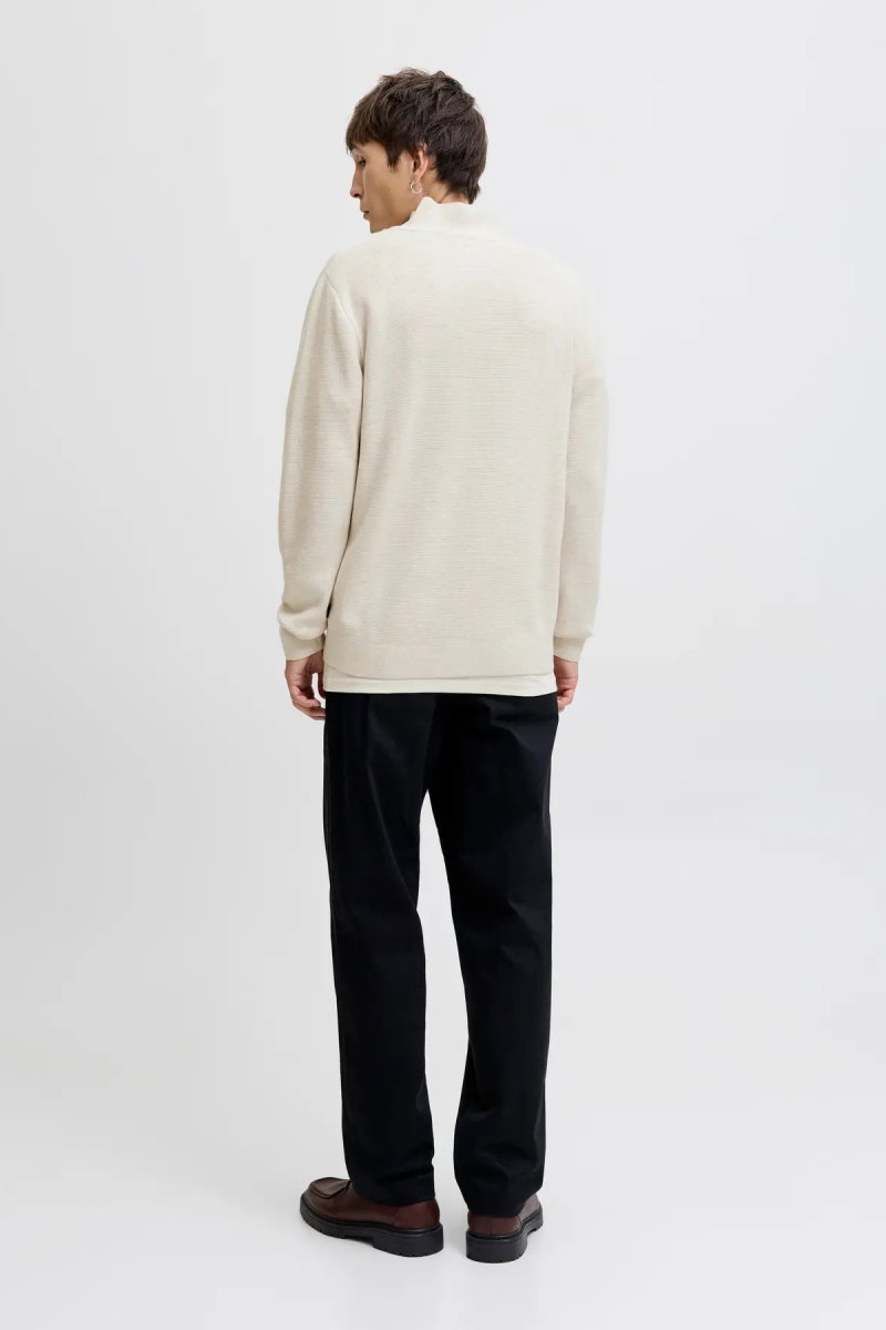 Jack & Jones Erkek Jprmılano Yarım Fermuarlı %100 Pamuk Örme Kazak 12259664 Krem - 5