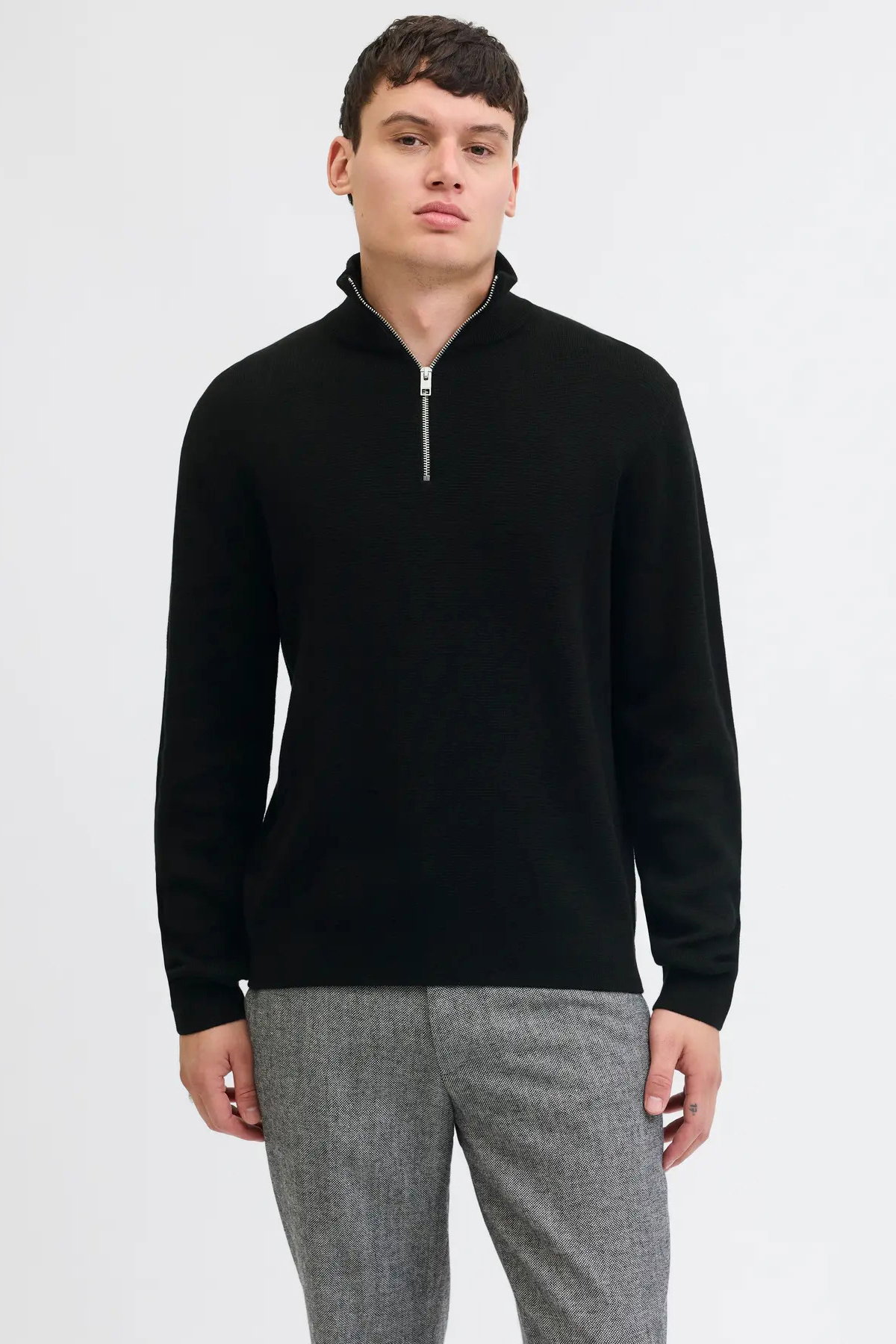 Jack & Jones Erkek Jprmılano Yarım Fermuarlı %100 Pamuk Örme Kazak 12259664 Siyah - 2