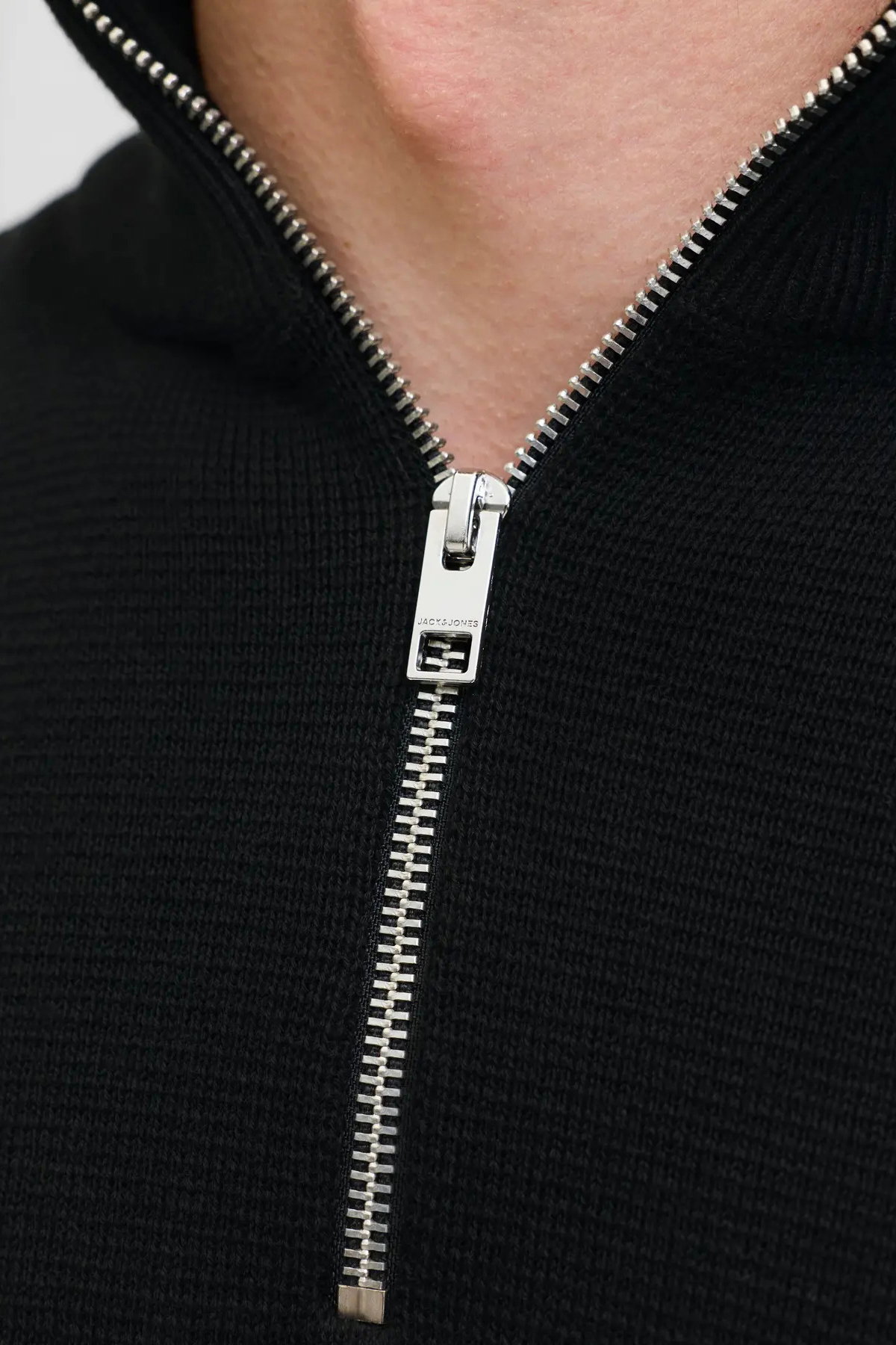 Jack & Jones Erkek Jprmılano Yarım Fermuarlı %100 Pamuk Örme Kazak 12259664 Siyah - 3
