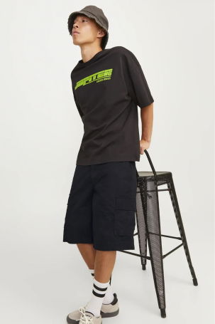 Jack & Jones Erkek Jpstcole %100 Pamuk Kargo Şort 12253222 Siyah - 1