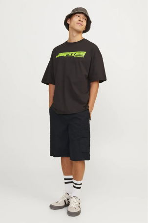 Jack & Jones Erkek Jpstcole %100 Pamuk Kargo Şort 12253222 Siyah - 3