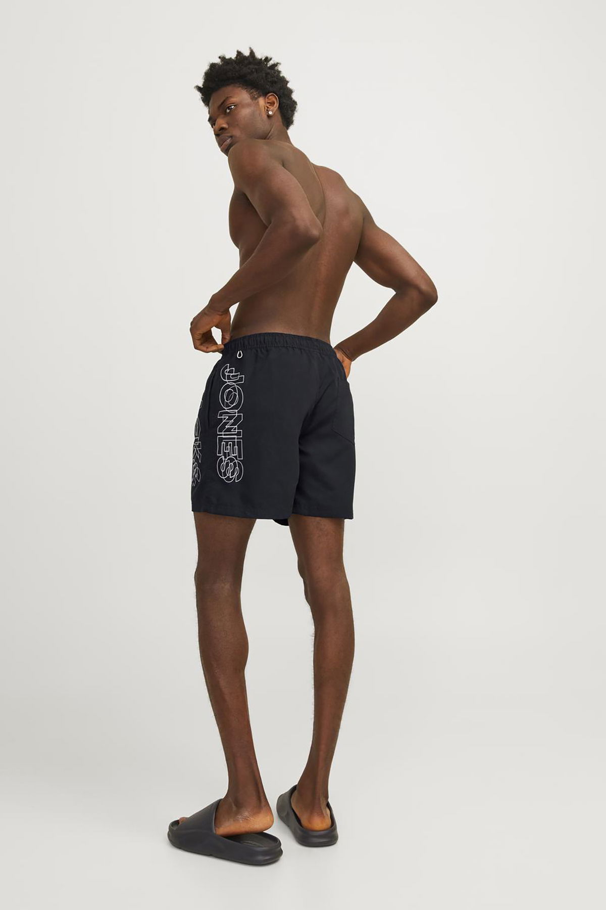 Jack & Jones Erkek Jpstfıjı Yazı Detaylı Deniz Şortu 12253118 Siyah - 3