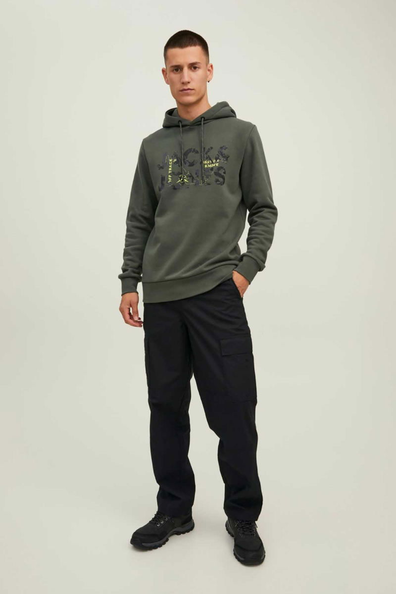 Jack & Jones Erkek Kapüşonlu Baskılı Sweatshirt 63412216242 Haki - 4