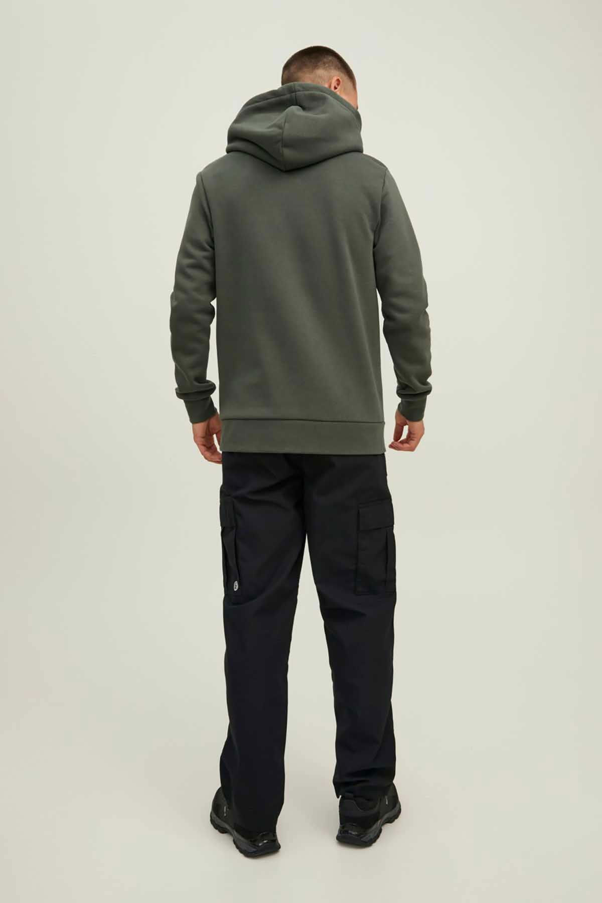Jack & Jones Erkek Kapüşonlu Baskılı Sweatshirt 63412216242 Haki - 5
