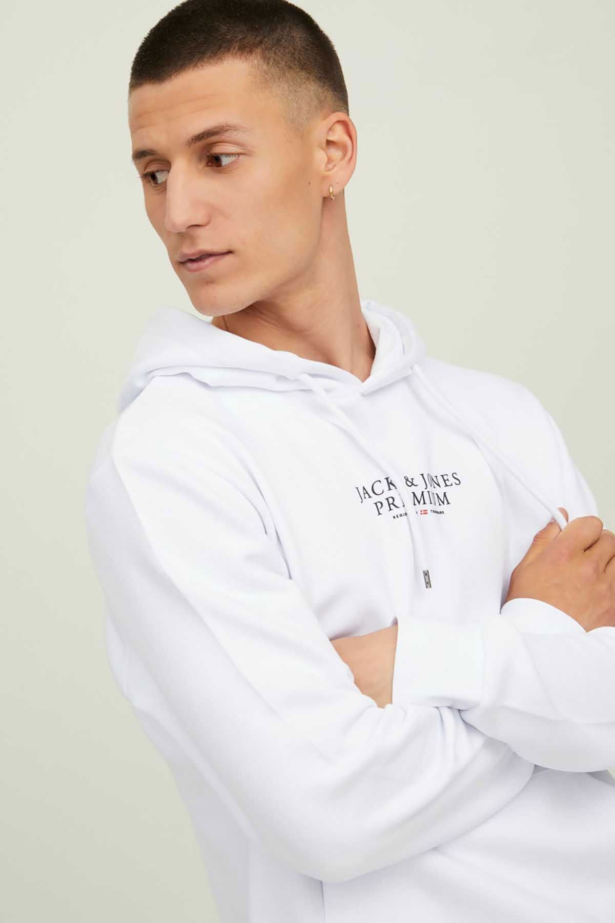 Jack & Jones Erkek Kapüşonlu Sweatshirt Jprbluarchıe 63412216335 Beyaz - 2