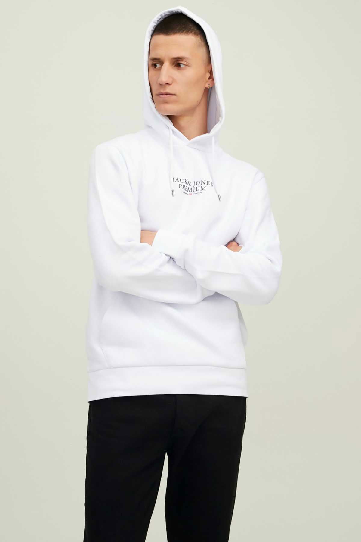 Jack & Jones Erkek Kapüşonlu Sweatshirt Jprbluarchıe 63412216335 Beyaz - 3