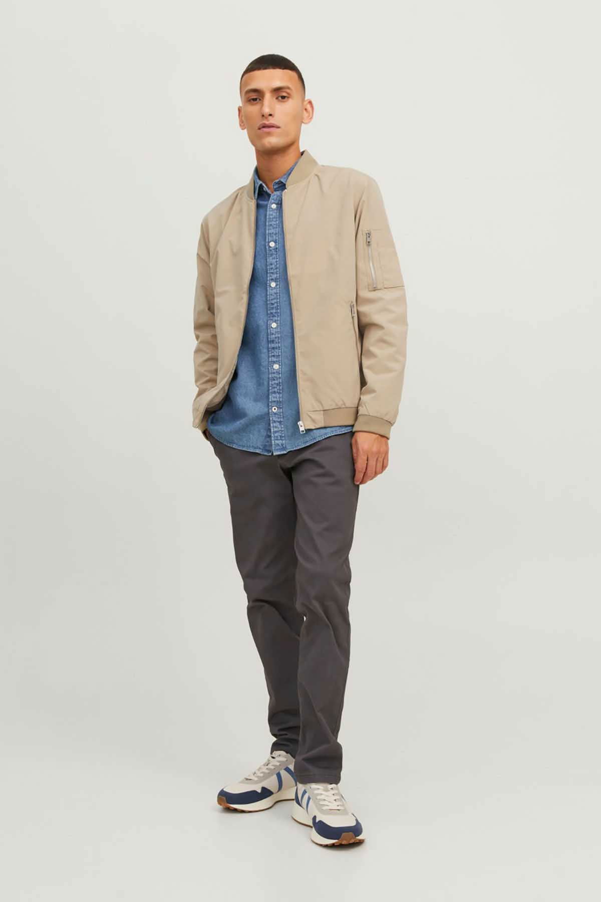 Jack & Jones Erkek Kolej Yaka Mont 63412165203 Bej - 2