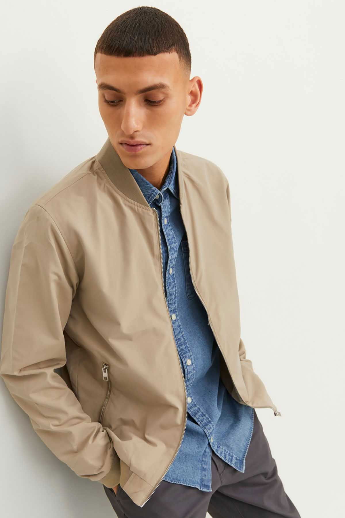 Jack & Jones Erkek Kolej Yaka Mont 63412165203 Bej - 3