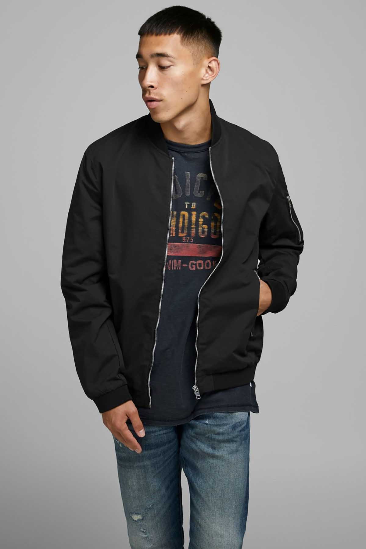 Jack & Jones Erkek Kolej Yaka Mont 63412165203 Siyah - 1