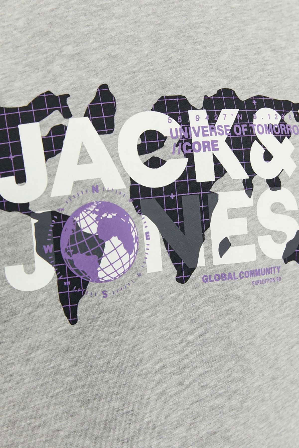 Jack & Jones Erkek Printed Bisiklet Yaka Sweatshirt 12240211 Açık Gri - 4