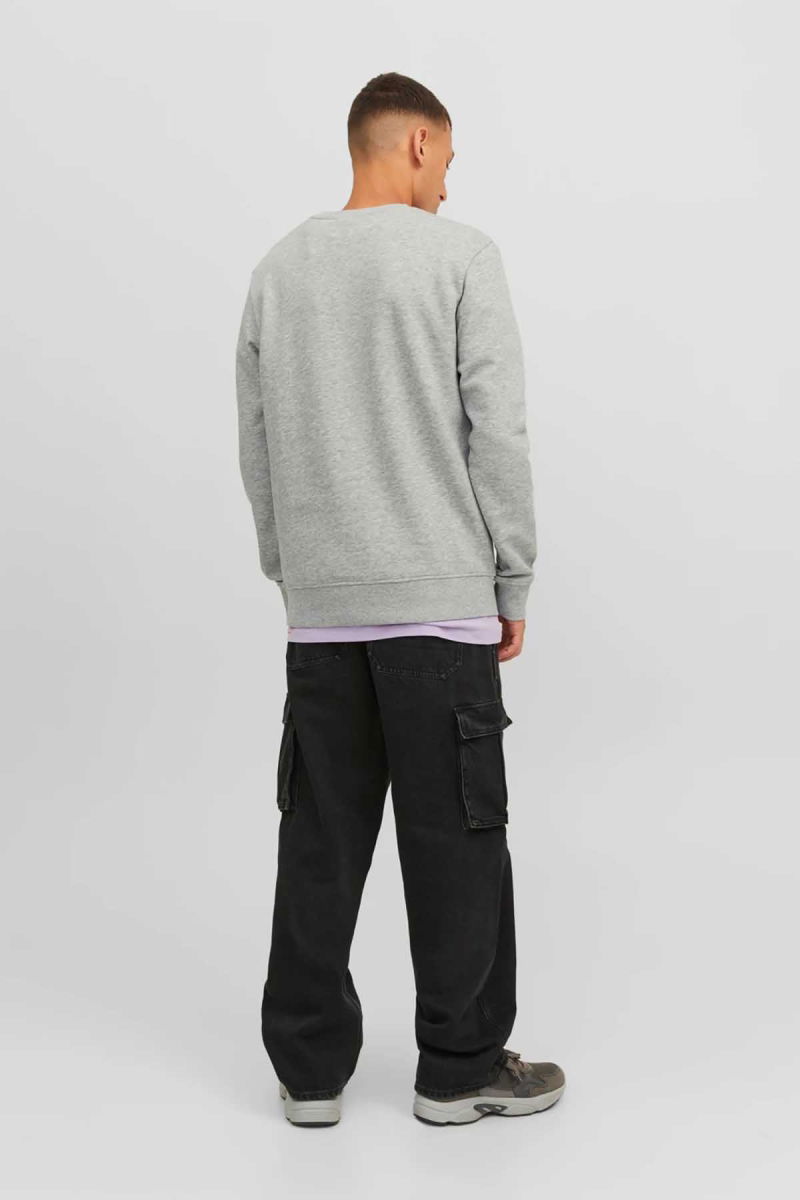 Jack & Jones Erkek Printed Bisiklet Yaka Sweatshirt 12240211 Açık Gri - 5