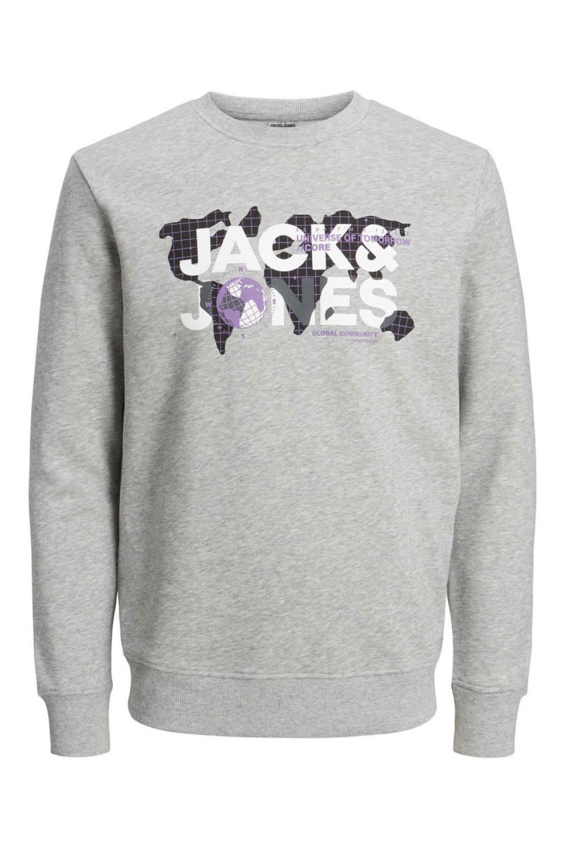 Jack & Jones Erkek Printed Bisiklet Yaka Sweatshirt 12240211 Açık Gri - 7