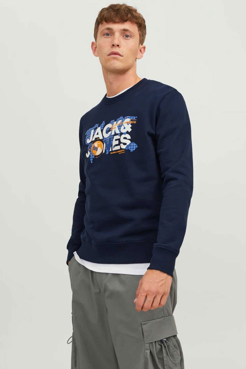 Jack & Jones Erkek Printed Bisiklet Yaka Sweatshirt 12240211 Lacivert - 1