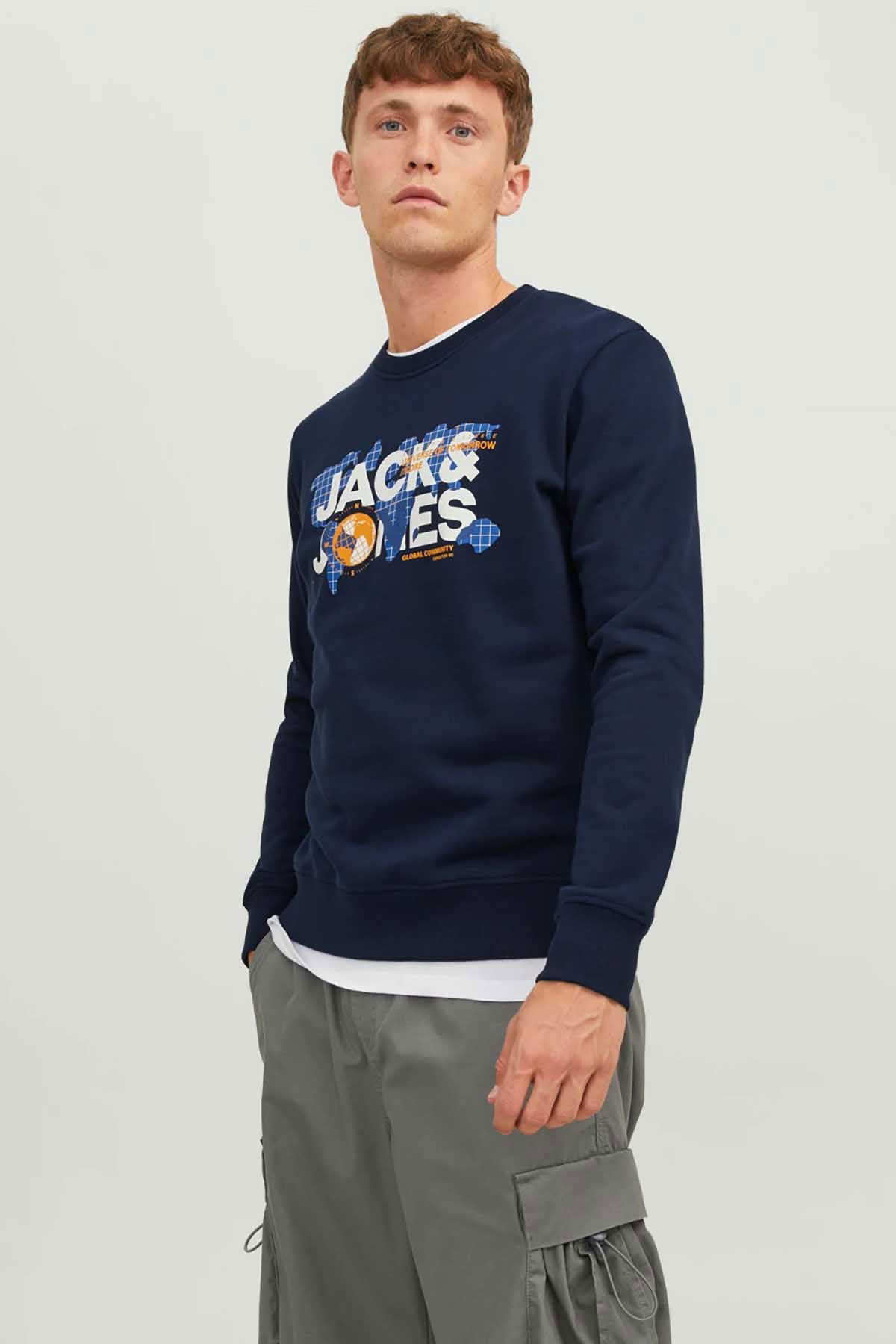 Jack & Jones Erkek Printed Bisiklet Yaka Sweatshirt 12240211 Lacivert - 1