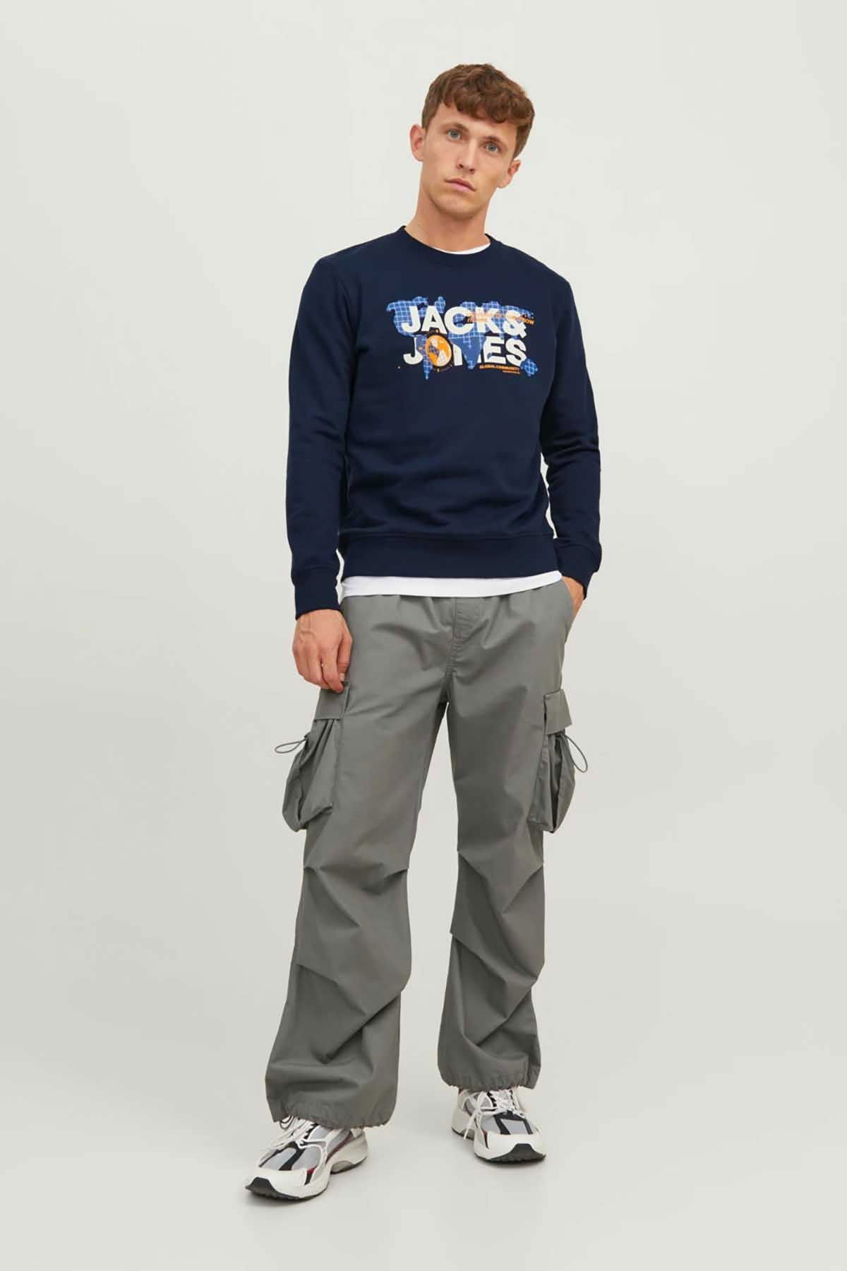 Jack & Jones Erkek Printed Bisiklet Yaka Sweatshirt 12240211 Lacivert - 2