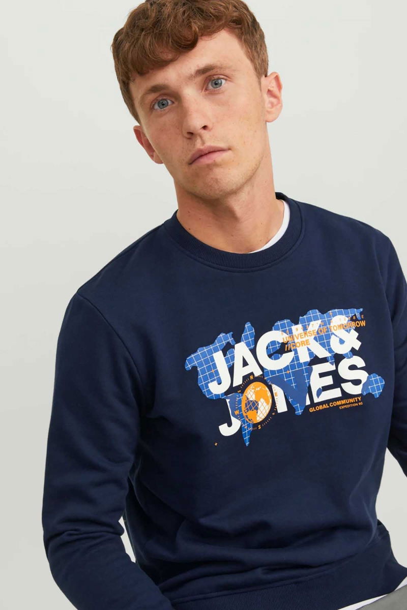 Jack & Jones Erkek Printed Bisiklet Yaka Sweatshirt 12240211 Lacivert - 3