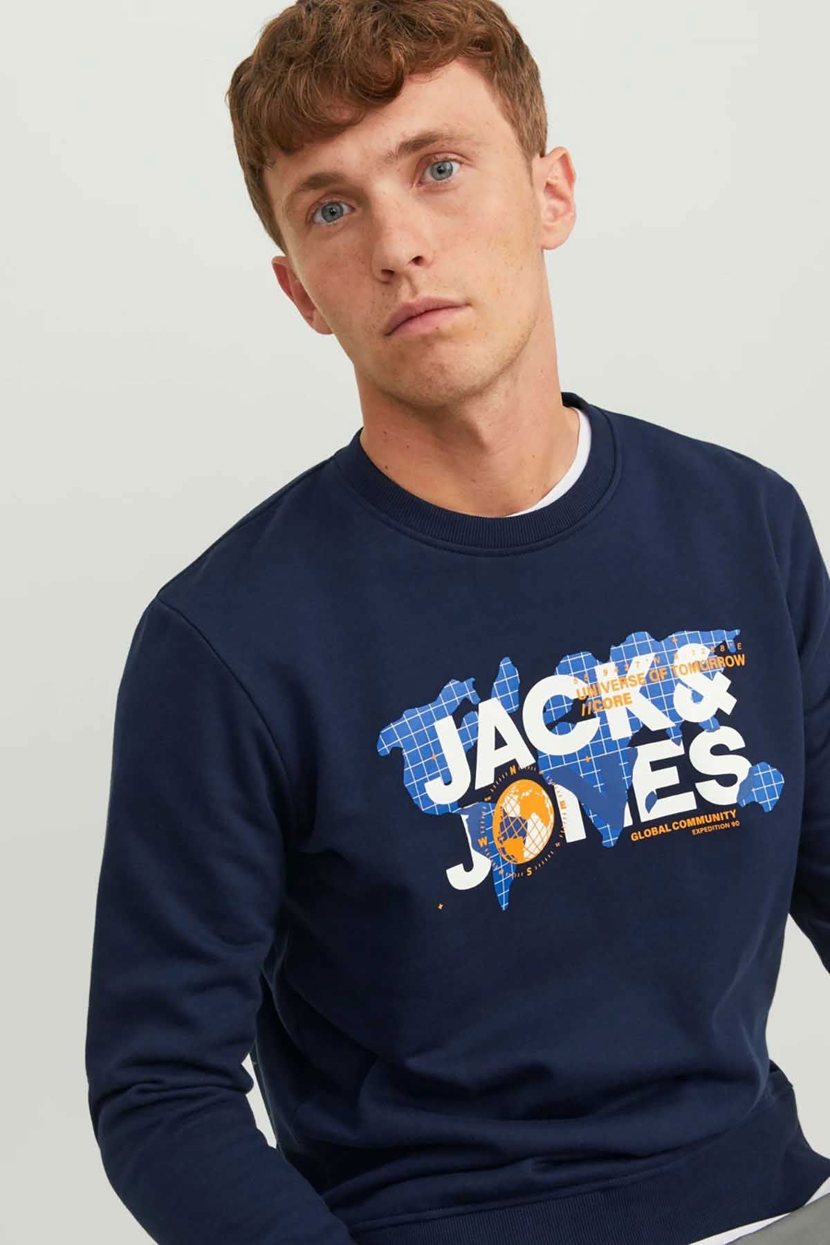 Jack & Jones Erkek Printed Bisiklet Yaka Sweatshirt 12240211 Lacivert - 3