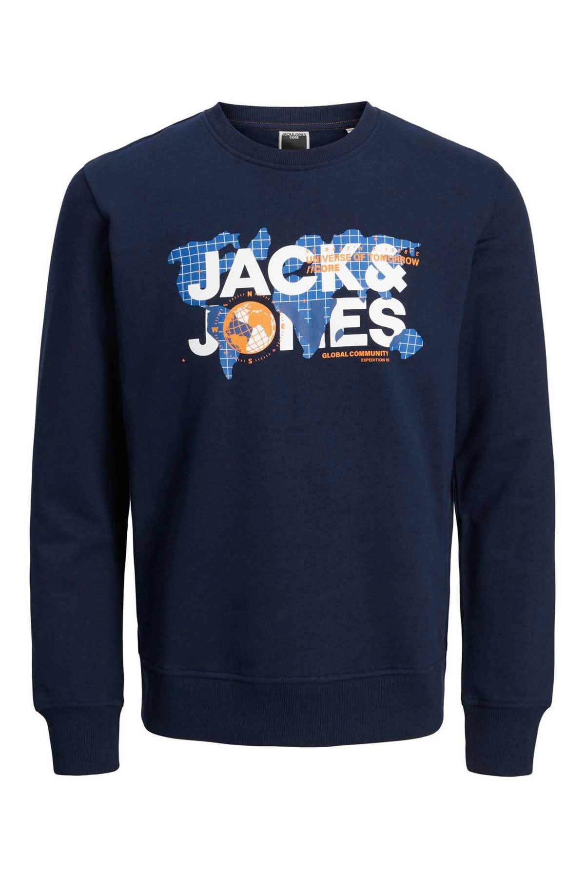 Jack & Jones Erkek Printed Bisiklet Yaka Sweatshirt 12240211 Lacivert - 7