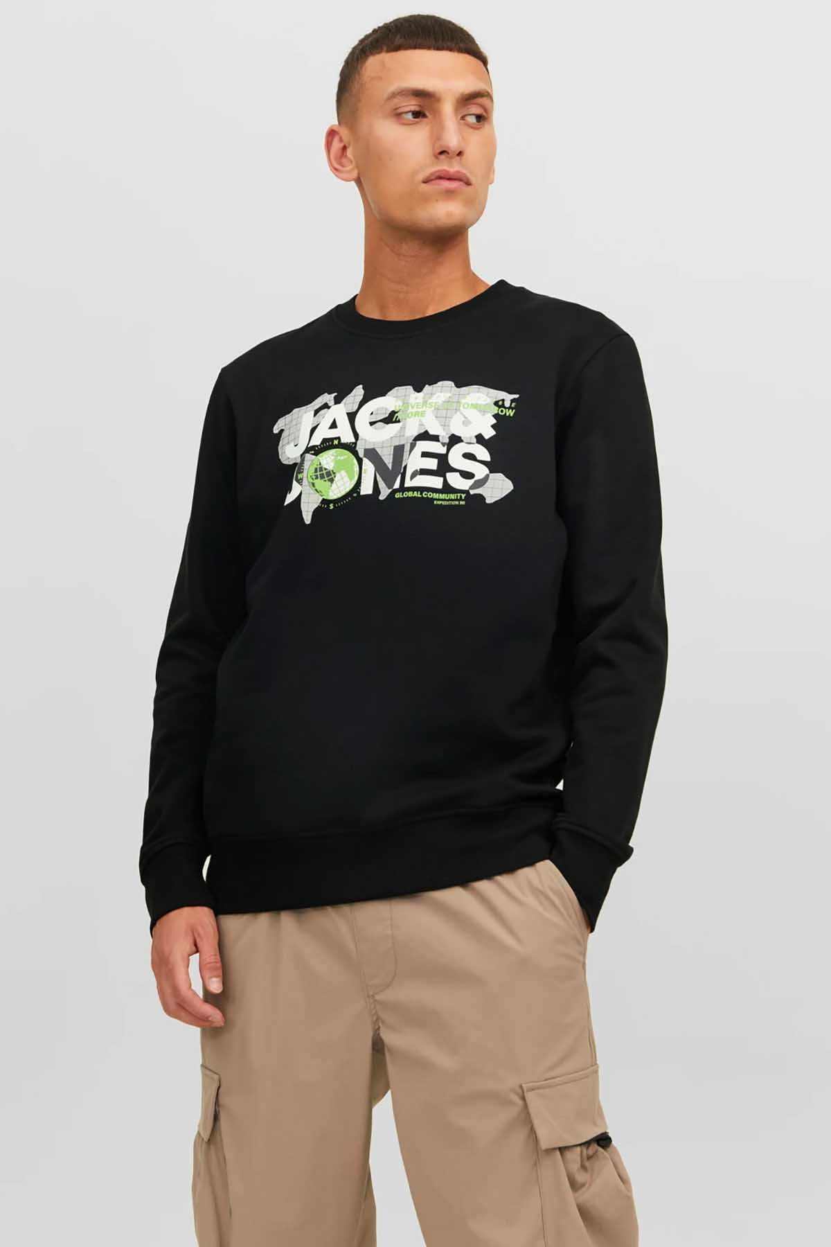 Jack & Jones Erkek Printed Bisiklet Yaka Sweatshirt 12240211 Siyah - 1