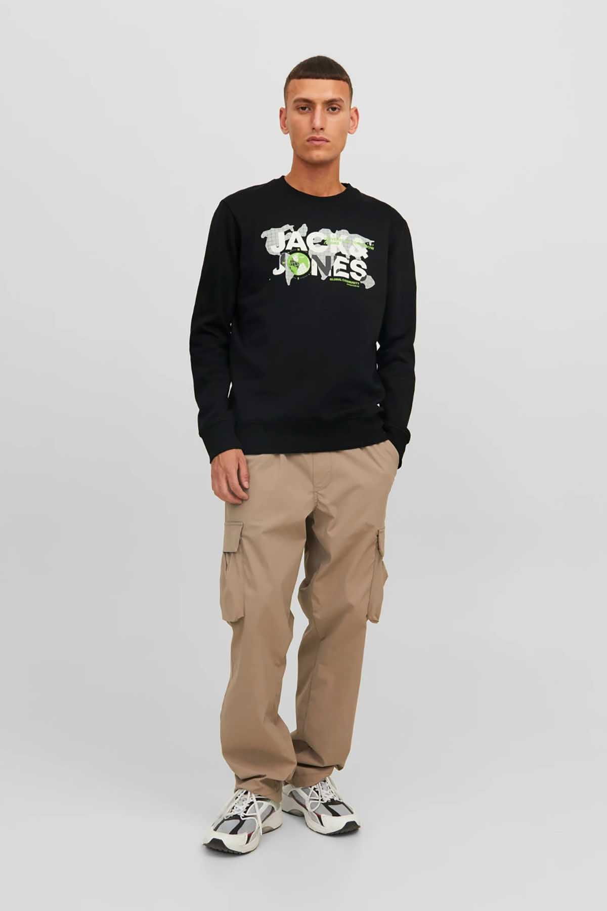 Jack & Jones Erkek Printed Bisiklet Yaka Sweatshirt 12240211 Siyah - 2