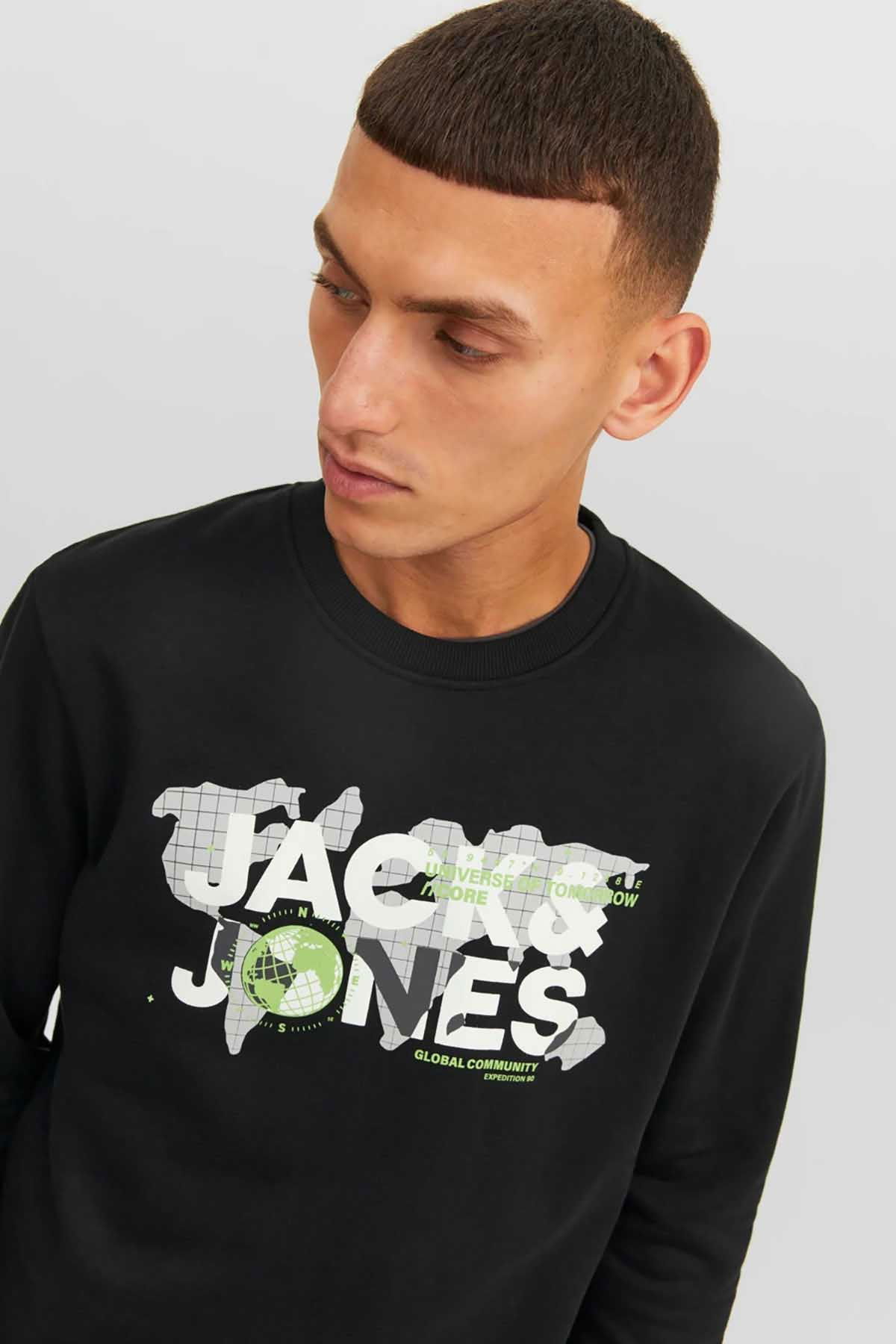 Jack & Jones Erkek Printed Bisiklet Yaka Sweatshirt 12240211 Siyah - 3