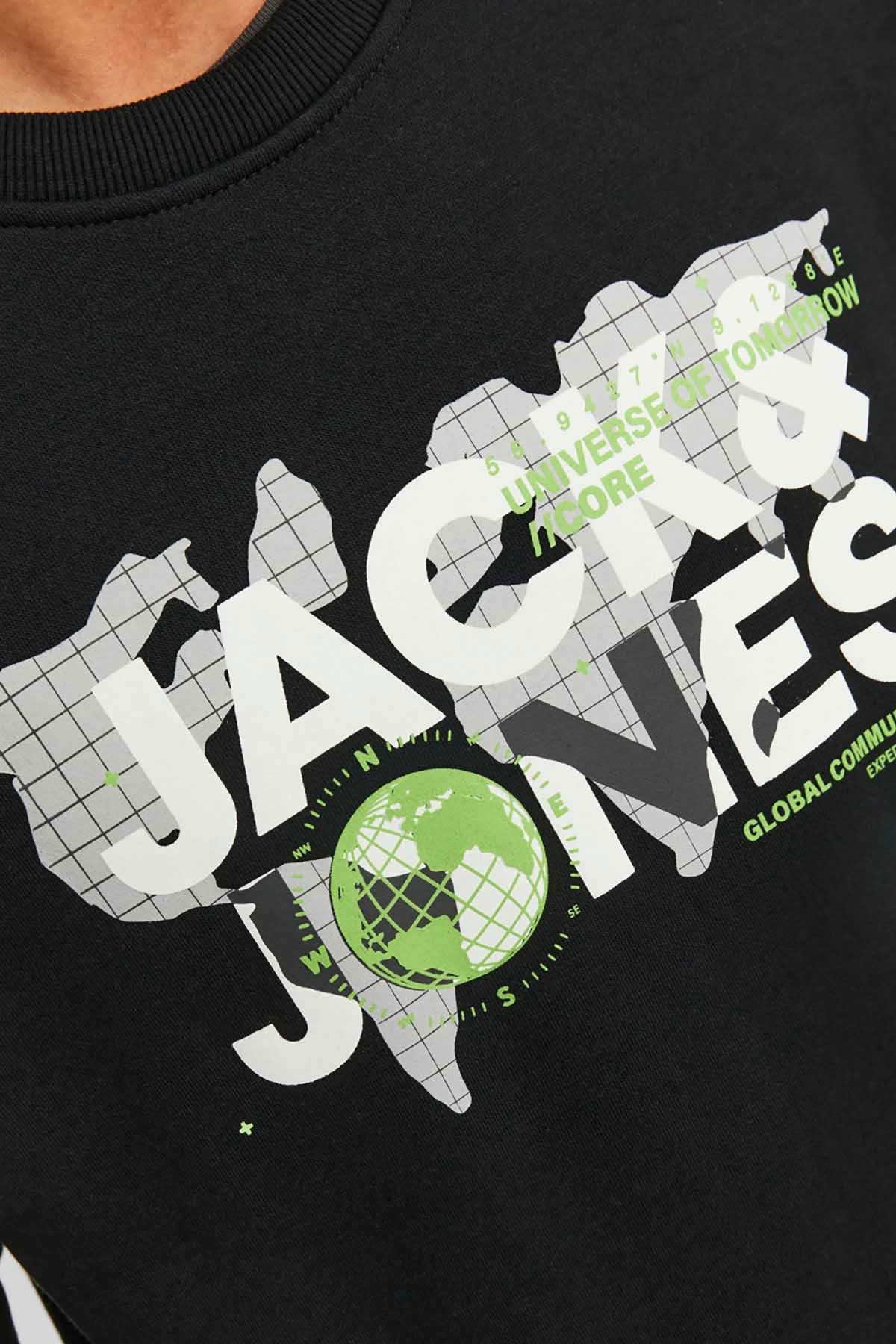 Jack & Jones Erkek Printed Bisiklet Yaka Sweatshirt 12240211 Siyah - 4