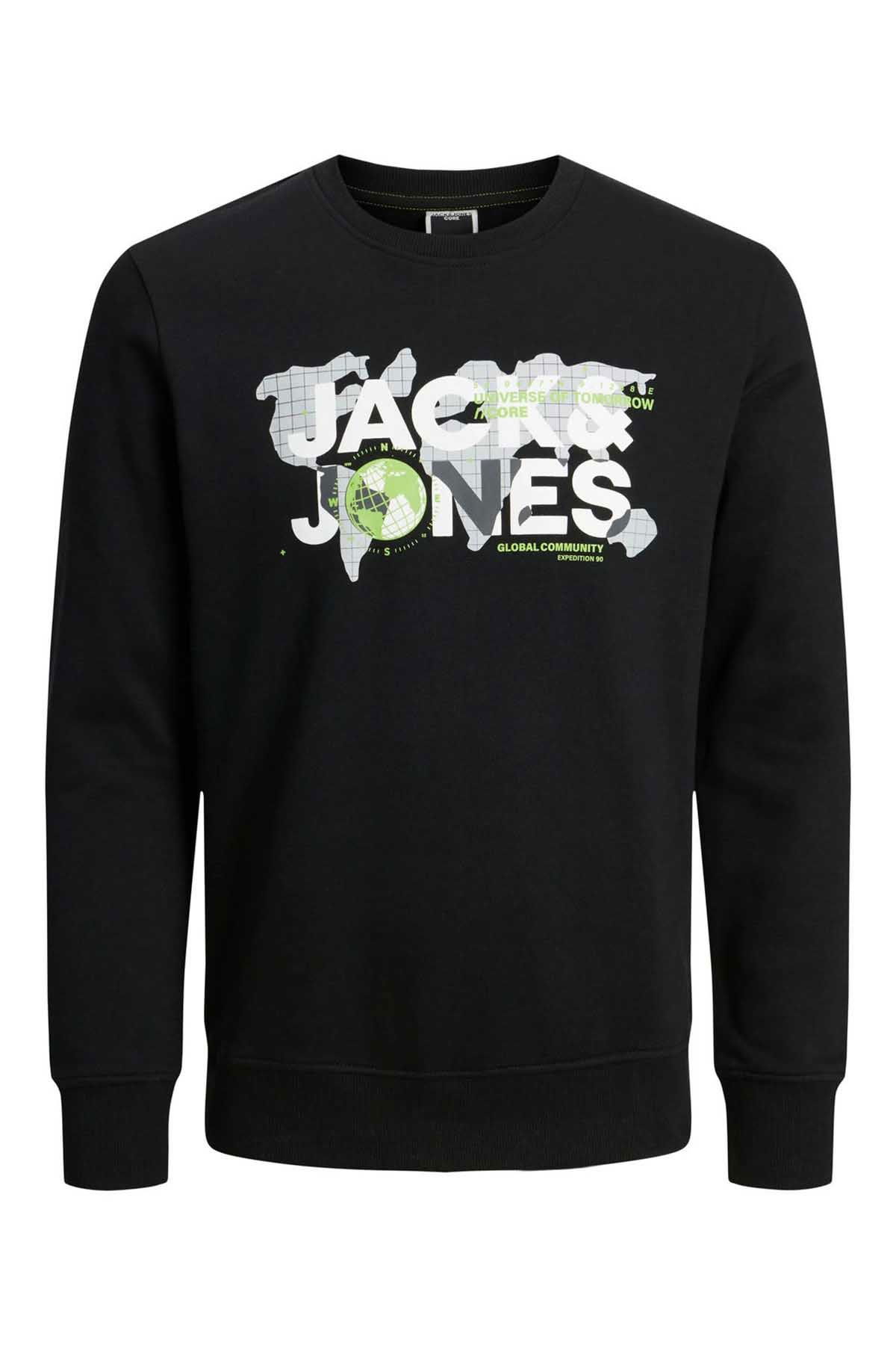 Jack & Jones Erkek Printed Bisiklet Yaka Sweatshirt 12240211 Siyah - 7