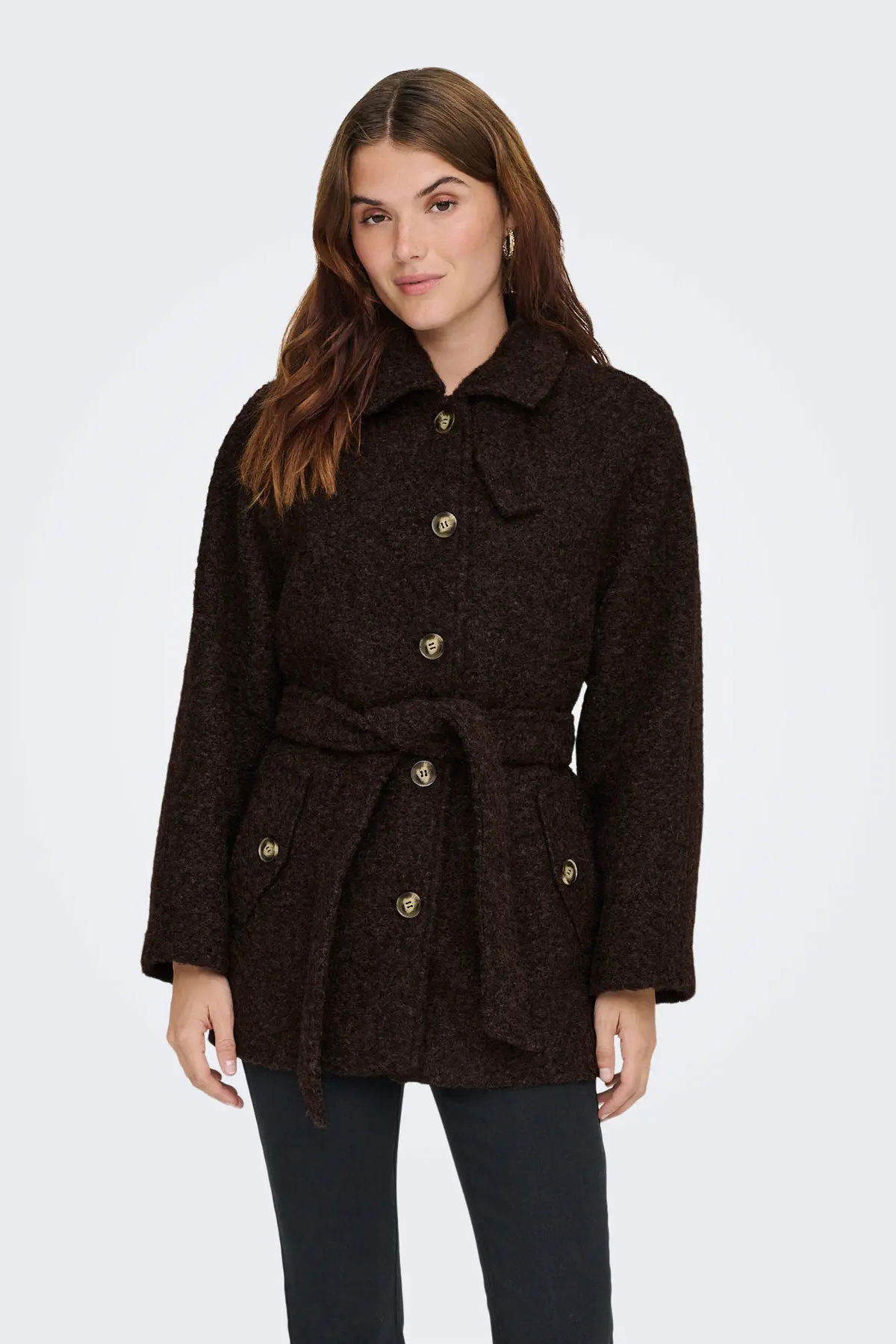 JDY Kadın Jdynevada Beli Kuşaklı Kırçıllı Kaşe Mont 15355063 Kahverengi - 1