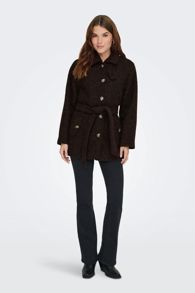 JDY Kadın Jdynevada Beli Kuşaklı Kırçıllı Kaşe Mont 15355063 Kahverengi - 3