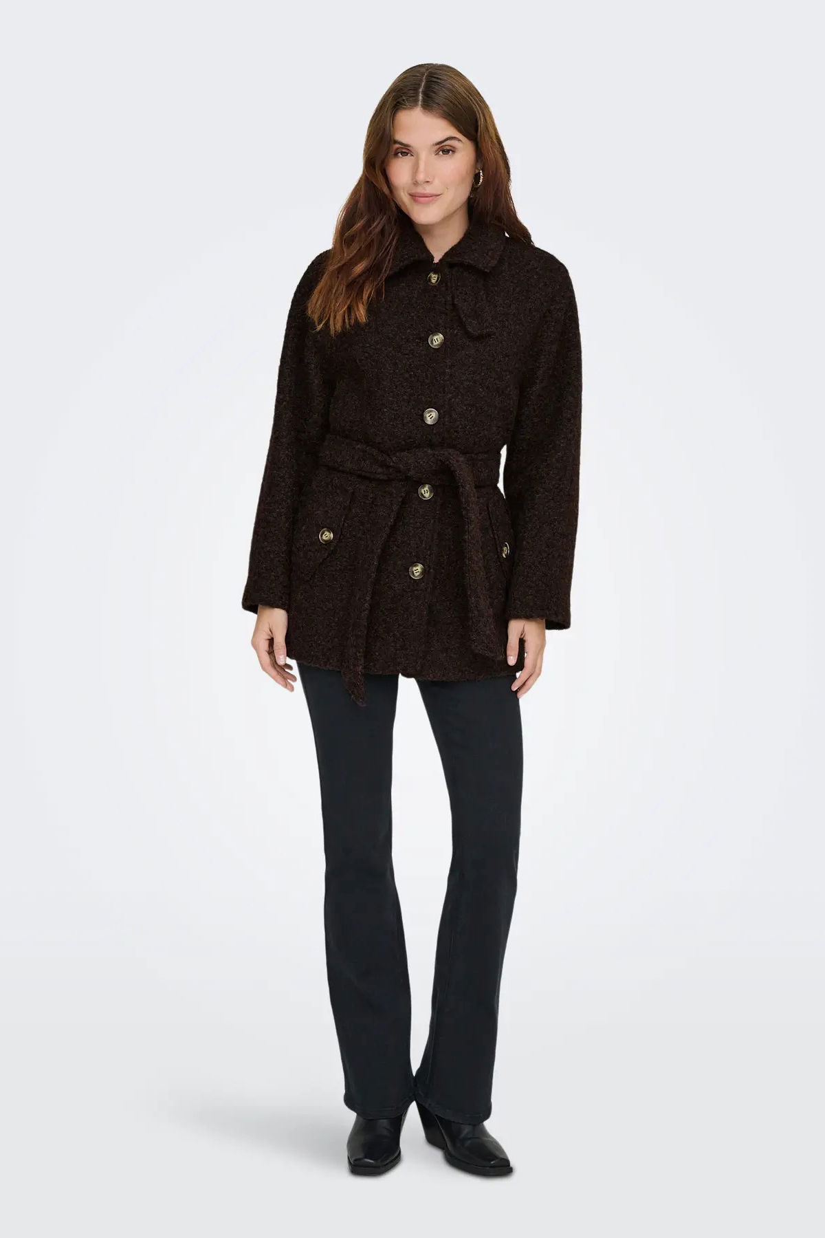 JDY Kadın Jdynevada Beli Kuşaklı Kırçıllı Kaşe Mont 15355063 Kahverengi - 3