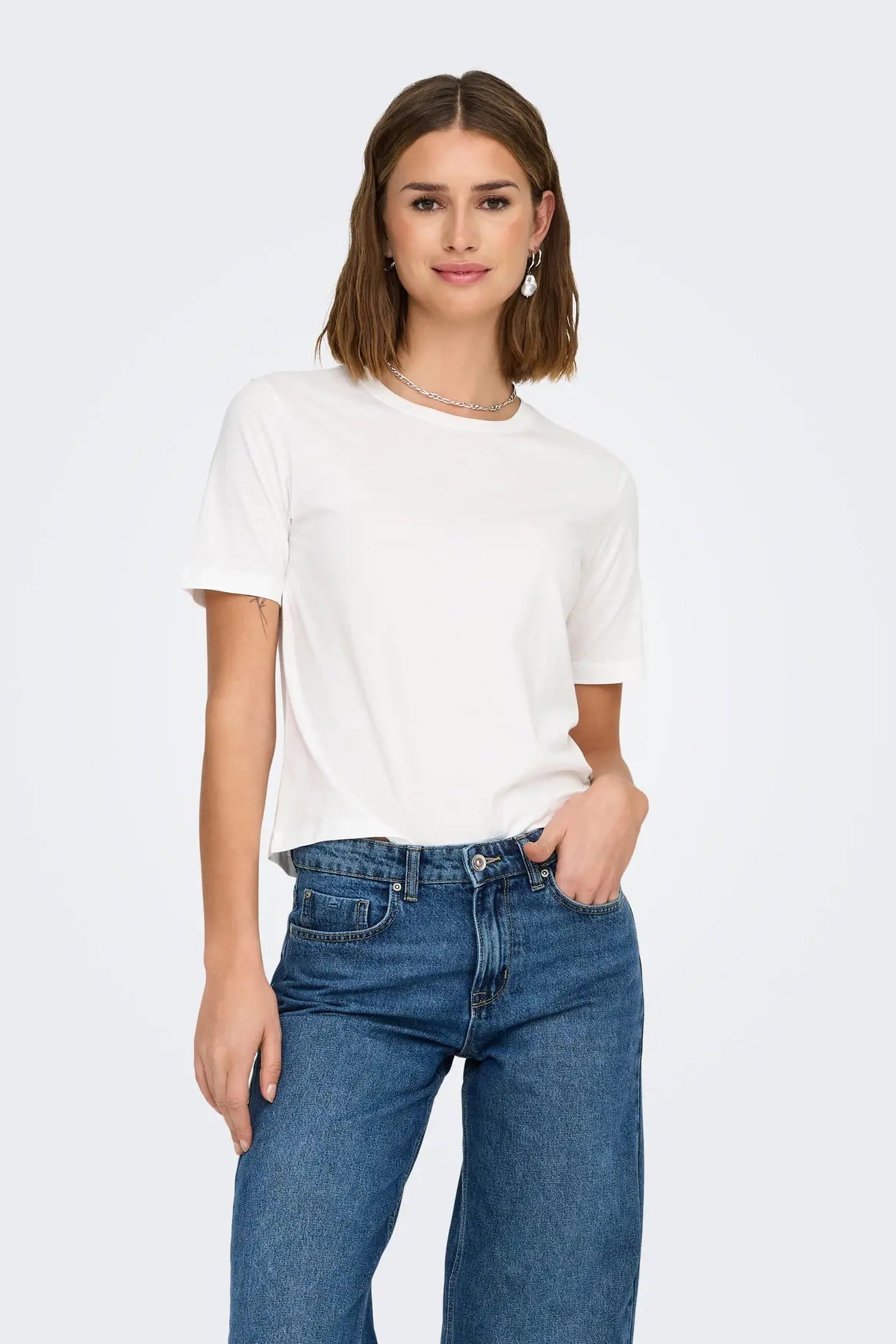 JDY Kadın Jdyrex Bisiklet Yaka %100 Pamuk T-Shirt 15344612 Ekru - 1