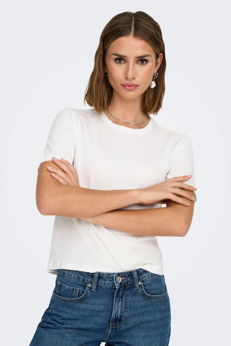 JDY Kadın Jdyrex Bisiklet Yaka %100 Pamuk T-Shirt 15344612 Ekru - 2