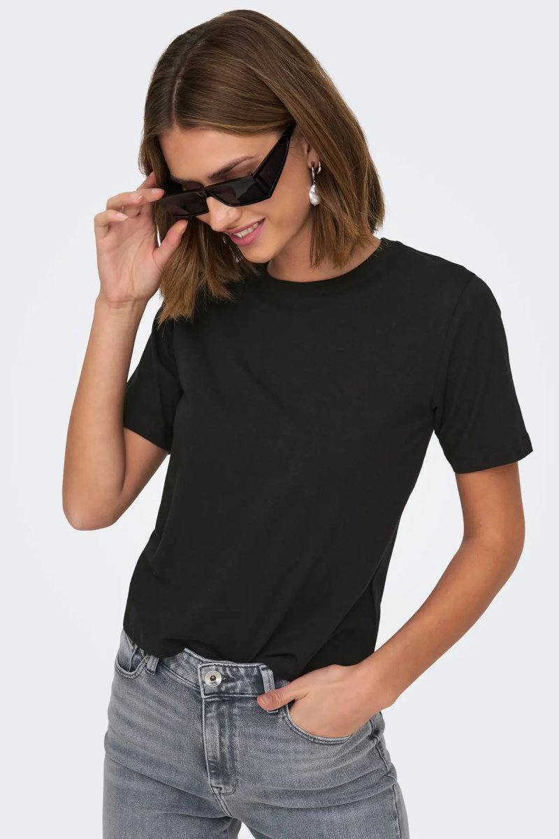 JDY Kadın Jdyrex Bisiklet Yaka %100 Pamuk T-Shirt 15344612 Siyah - JDY