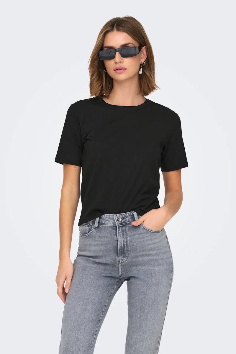 JDY Kadın Jdyrex Bisiklet Yaka %100 Pamuk T-Shirt 15344612 Siyah - 2