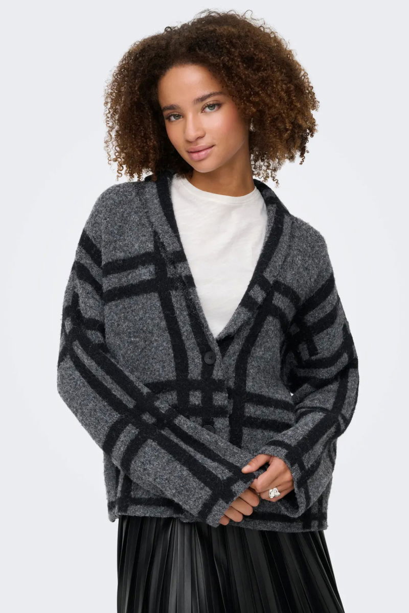 JDY Kadın V-Neck Düğmeli V Yaka Yünlü Hırka 15354098 Koyu Gri - 3