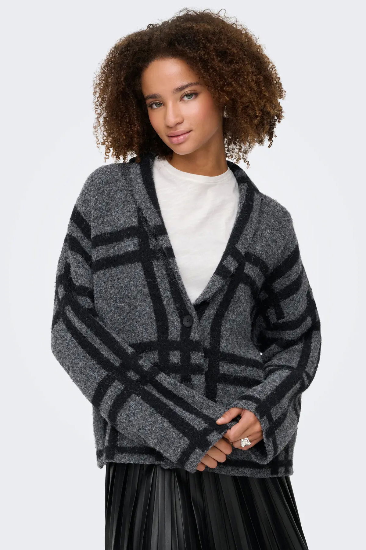 JDY Kadın V-Neck Düğmeli V Yaka Yünlü Hırka 15354098 Koyu Gri - 3