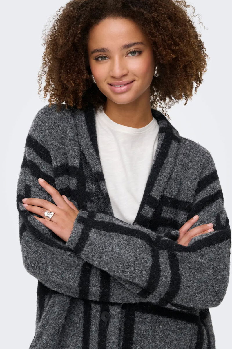 JDY Kadın V-Neck Düğmeli V Yaka Yünlü Hırka 15354098 Koyu Gri - 4