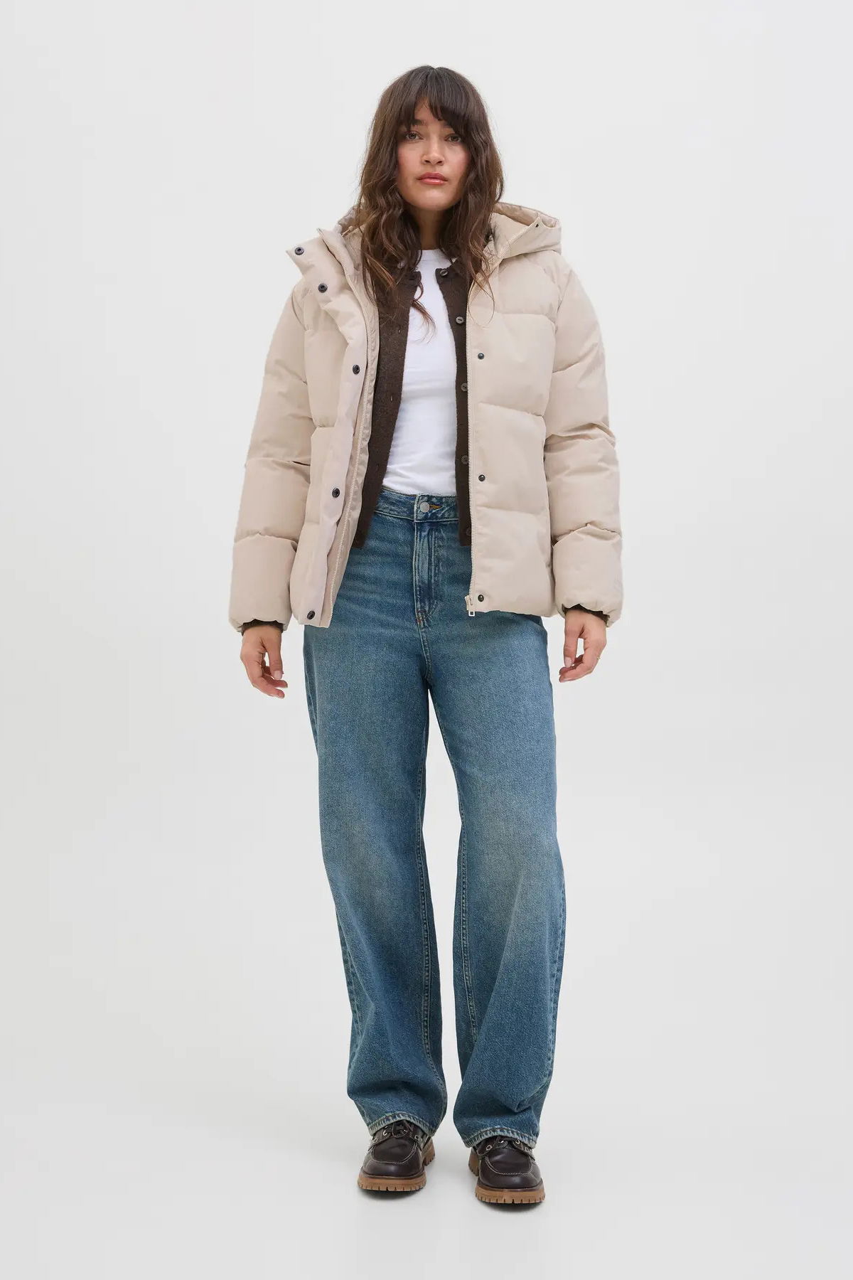 JJXX Kadın Jxglobal Kapüşonlu Şişme Mont 12283784 Ekru - 4