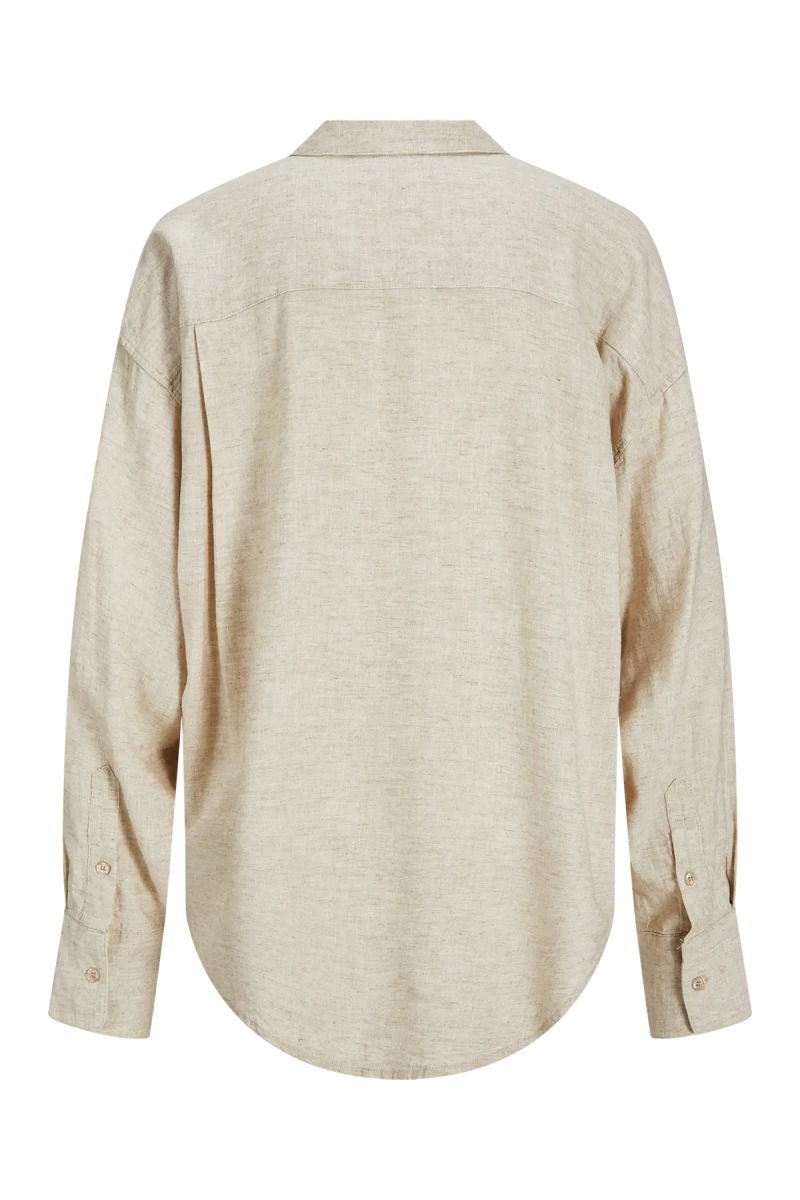 JJXX Kadın Jxjamıe Oversize Uzun Kollu Keten Gömlek 12269668 Bej - 4